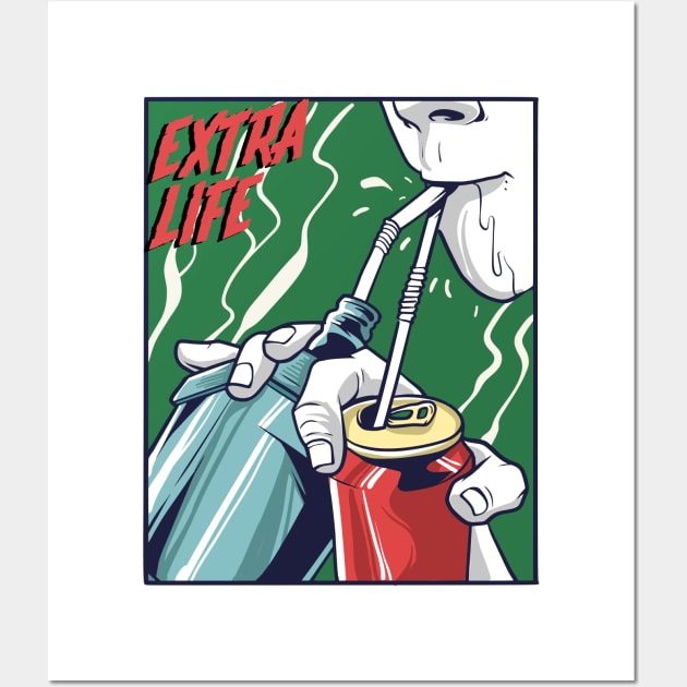 Extra life - booze time Wall Art by Frispa